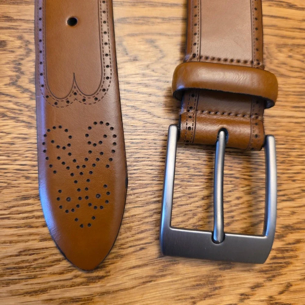 Size 42 Genuine Italian Leather Men's Dress Belt Brogue Wingtip Detail 48